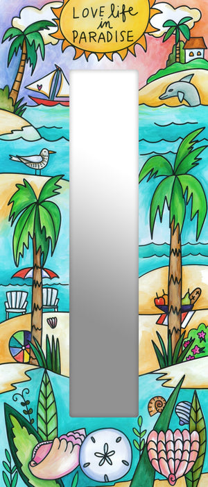"Island Style" Mirror – "Love life in paradise" turquoise Caribbean waters landscape scene front view