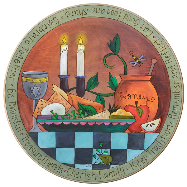 A Blessed Time – A beautifully set table depicts a traditional Judaic meal front view