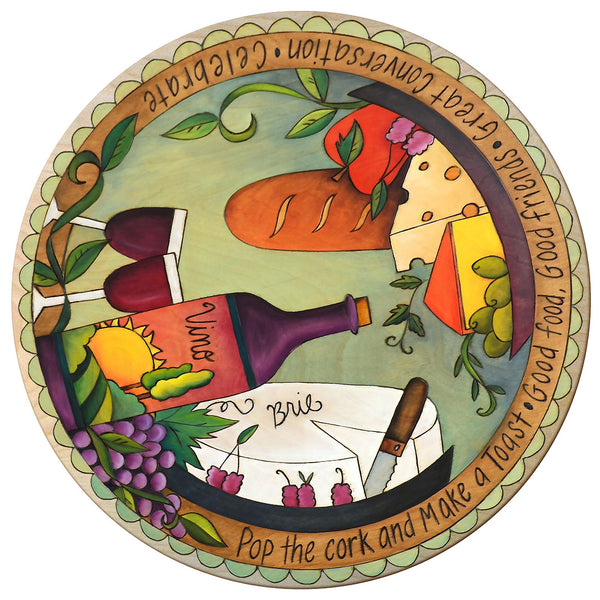 "Girls' Night In" Lazy Susan – "Pop the Cork and Make a Toast" lazy susan with vino and brie motif