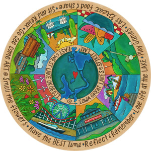 "Lovely Lakes" Lazy Susan – Pie piece lazy susan design celebrating Iowa's Great Lakes front view