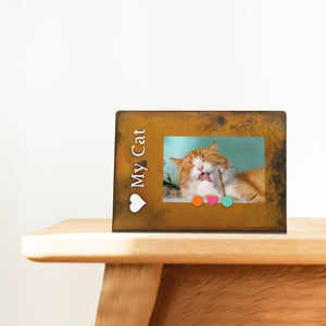 Love My Cat Magnetic Frame – Easily show off your newest pics of your furry feline friend by using this unique patina magnetic frame example with licking cat photo