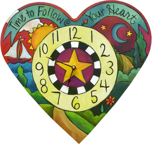 "Loving Time" Heart Clock – A landscape design fills this heart shaped clock front view