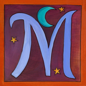 Sincerely, Sticks "M" Alphabet Letter Plaque option 1 with moon and stars