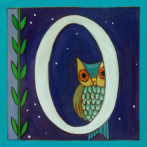 Sincerely, Sticks "O" Alphabet Letter Plaque option 1 with owl and vine
