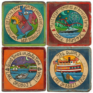 Encircled summer scenes from the Iowa Great Lakes coaster set