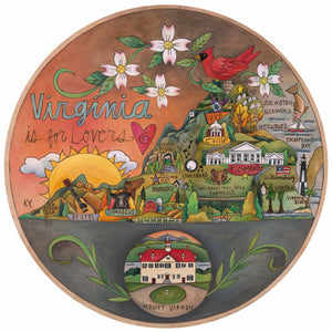 "Old Dominion" Lazy Susan – "Virginia is for lovers" lazy susan with state outline and a featured Mount Vernon estate