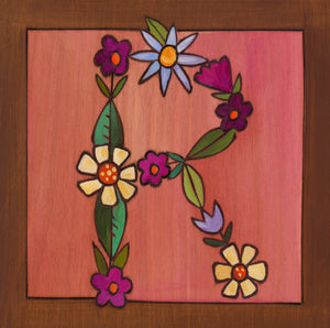 Sincerely, Sticks "R" Alphabet Letter Plaque option 3 written out in flowers