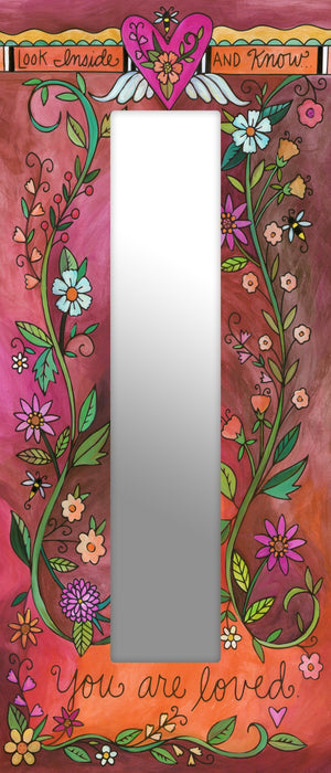 "Reflect" Mirror – "Look inside and know you are loved" with wrapping floral vines front view