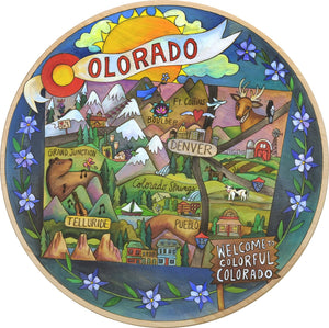 "Rocky Mountain High" Lazy Susan – "Welcome to Colorful Colorado" lazy susan with Colorado inspired motif front view