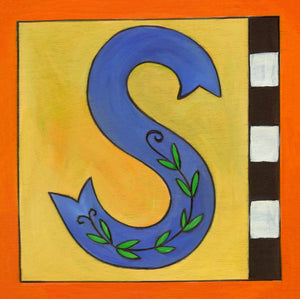 Sincerely, Sticks "S" Alphabet Letter Plaque option 2 with vine and checks