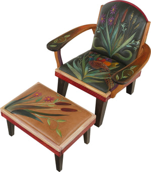 Friedrich's Chair and Matching Ottoman –  Friedrich's chair with ottoman with pheasant and floral motif