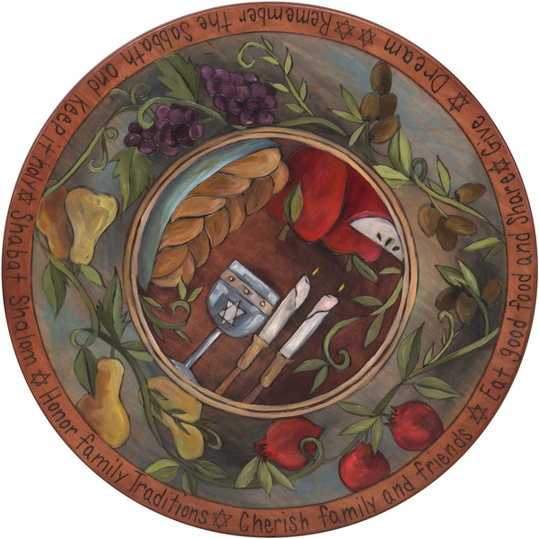 20" Lazy Susan – Elegantly painted dark Judaica themed lazy susan