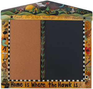 University of Iowa Large Activity Board –  Elegant and fully functional cork and chalk board, "Home is Where the Hawk is"