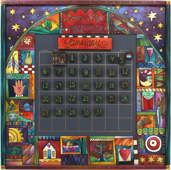 Large Perpetual Calendar – Beautiful and bold crazy quilt calendar motif featuring our blackstain treatment that makes the colors really pop!