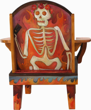 Friedrich's Chair –  "I need a miracle every day" fiery devil themed chair back view