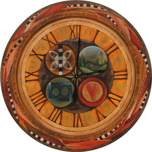 Sticks handmade 36"D wall clock with roman numerals and abstract folk art design