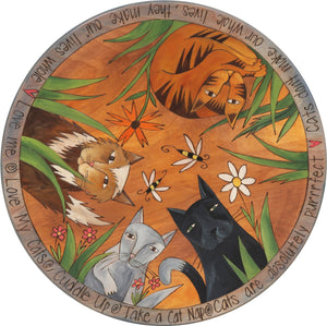 Sticks Handmade 20"D lazy susan with cats, flower garden and bees