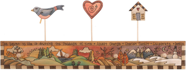 Sticks handmade coat rack with rolling four seasons landscape
