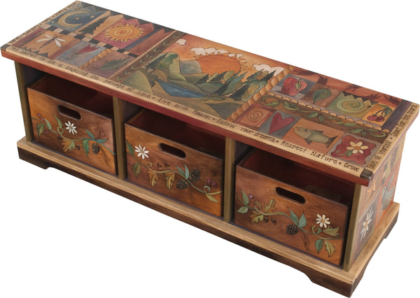 Sticks handmade storage bench with boxes