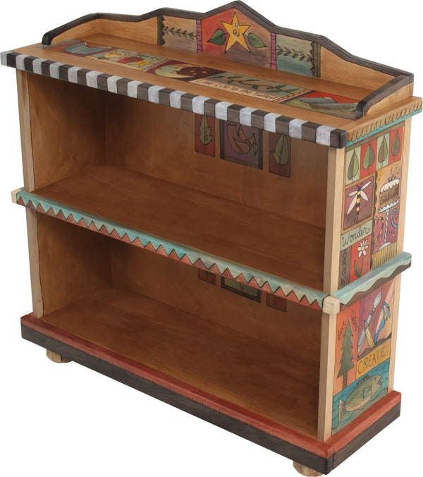Short Bookcase –  "Cherish Family" bookcase with nature-inspired motif and natural color palette