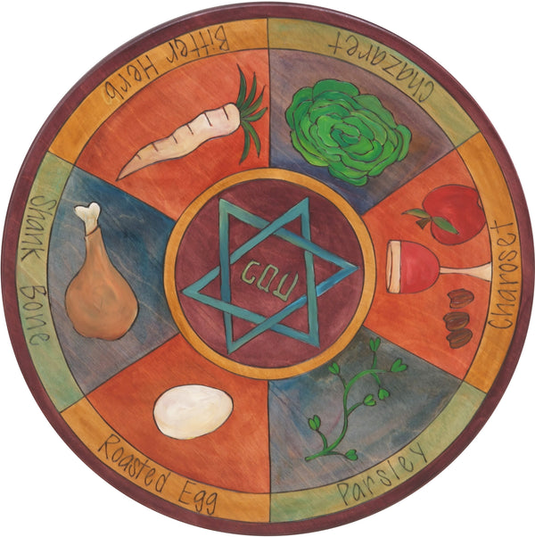 Sticks Handmade 20"D lazy susan with Star of David and festive foods