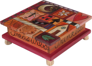 Keepsake Box – Cute crazy quilt design done in warm reds and oranges