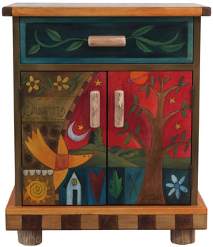 Nightstand Cabinet –  Elegant nightstand with tree of life, landscapes and rich hues