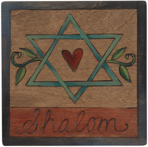 7"x7" Plaque –  "Shalom" Judaica plaque with Star of David and heart at the center