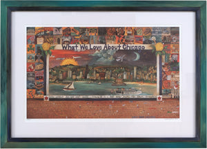 Framed WWLA Chicago Lithograph –  "What We Love About Chicago" litho print in a handcrafted Sticks frame