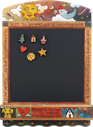 Info Center –  "Seize the Day/Relish the Night" activity board with bright sun and sleepy moon motif