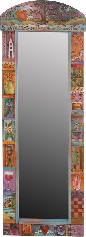 Wardrobe Mirror –  "Go Out for Adventure/Come Home for Love" mirror with sun and moon over tree of life motif
