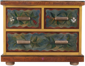 Small Dresser –  Beautiful dresser with tree of life motif and rosy pastel hues