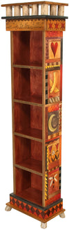 Tall Bookcase –  Warm and elegant folk art bookcase with block icon motifs