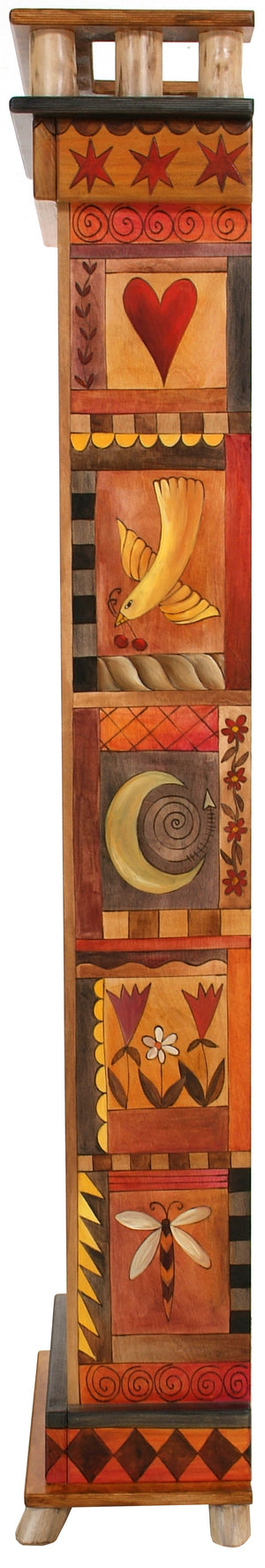 Tall Bookcase –  Warm and elegant folk art bookcase with block icon motifs