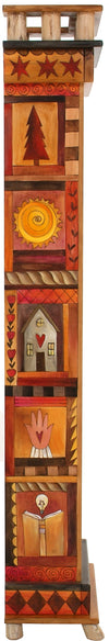 Tall Bookcase –  Warm and elegant folk art bookcase with block icon motifs