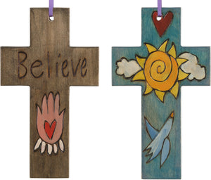 Cross Ornament –  Believe cross ornament with sun and bird motif