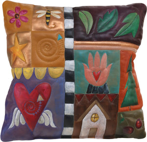 Leather Pillow –  Beautiful hand painted pillow with block icons and patterns
