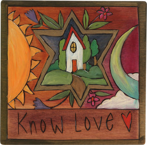7"x7" Plaque –  "Know Love" Judaica plaque with sun and moon motif