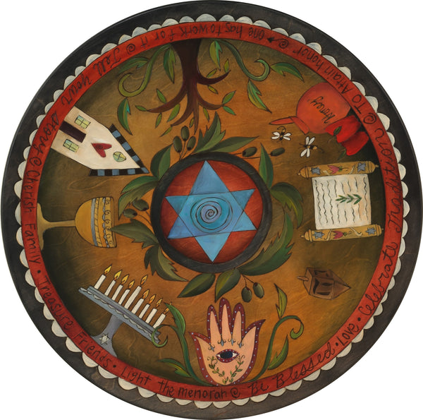 Sticks Handmade 20" judaica lazy susan with blue star of david in the center