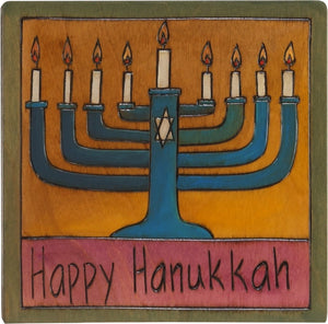 7"x7" Plaque –  "Happy Hanukkah" Judaica plaque with menorah