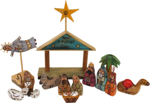 Small Nativity –  "Upon a Midnight Clear" nativity with blue/green roof