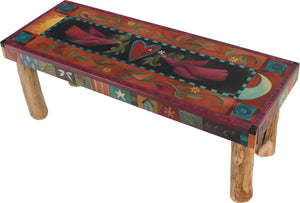 Sticks handmade 4' bench with beautiful folk art imagery
