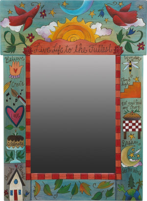 Medium Mirror –  "Live Life to the Fullest" mirror with sun, moon and lovebirds motif