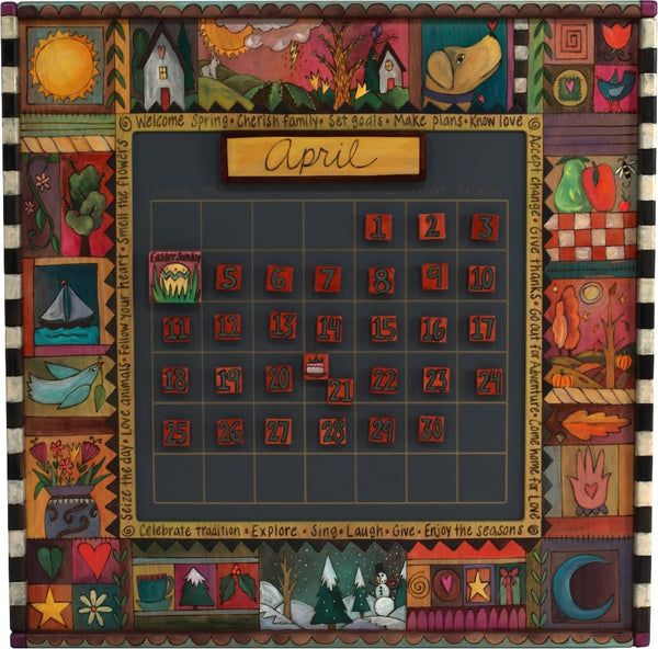 Large Perpetual Calendar –  "Accept Change/Give Thanks" perpetual calendar with sun and moon and scenes from the four seasons motif