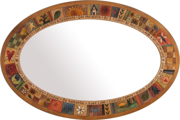 Oval Mirror –  Elegant oval mirror with colorful block icons