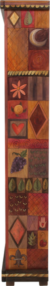 Tall Bookcase –  Elegant and warm tall bookcase with symbolic block icons along the sides