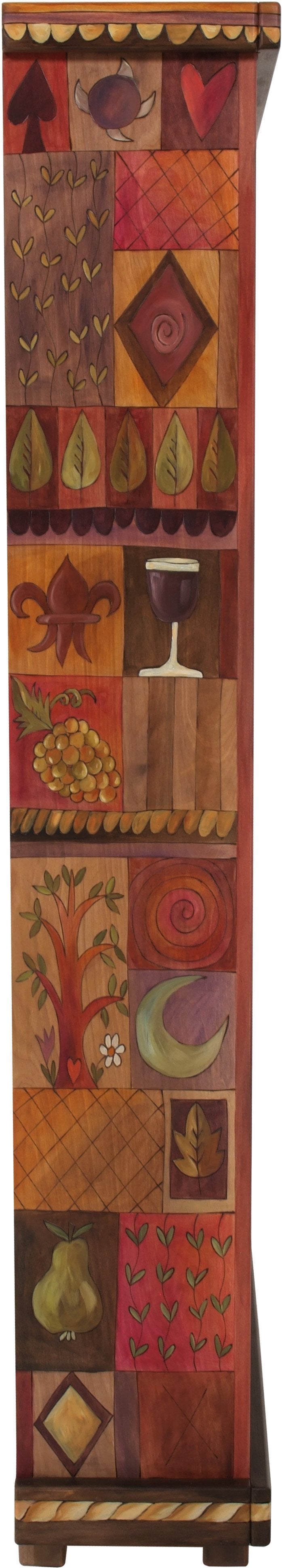 Tall Bookcase –  Elegant and warm tall bookcase with symbolic block icons along the sides
