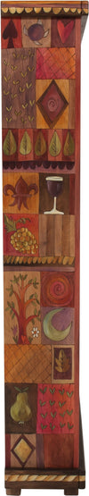 Tall Bookcase –  Elegant and warm tall bookcase with symbolic block icons along the sides