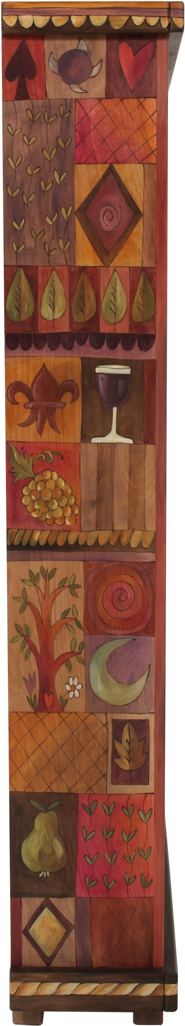 Tall Bookcase –  Elegant and warm tall bookcase with symbolic block icons along the sides