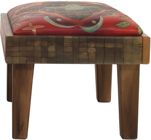 Ottoman –  Funky abstract bohemian style ottoman design in beautiful warm tones left side view